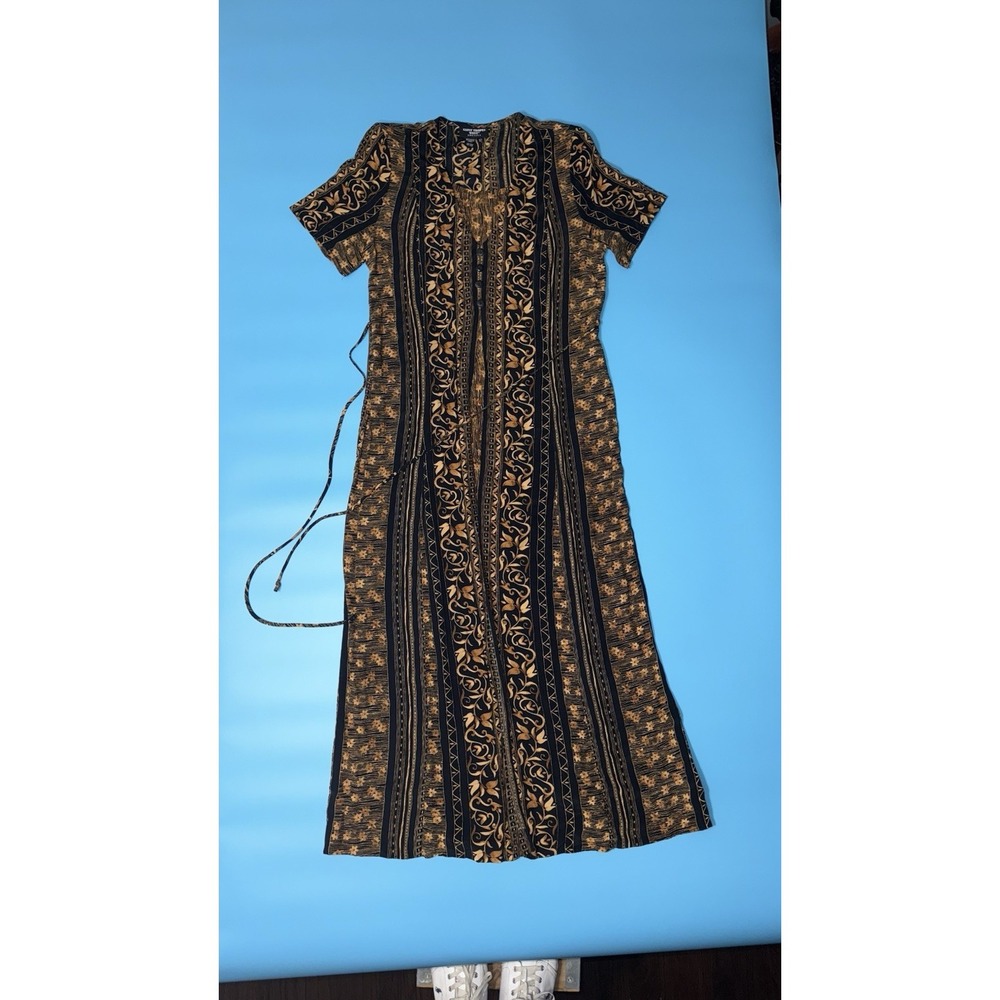 Saint Tropez West Women's Dress 12 Boho Floral Midi Navy Gold USA